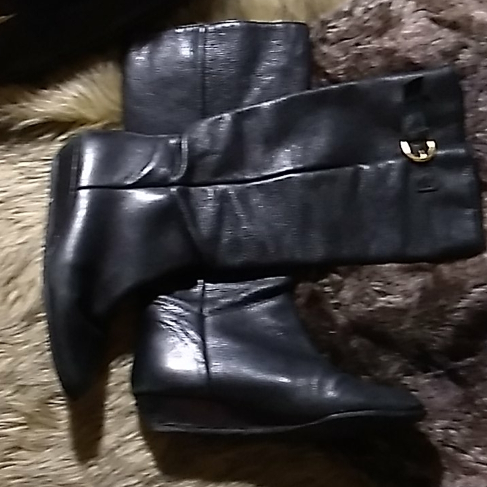 Black Leather below the knee boots
